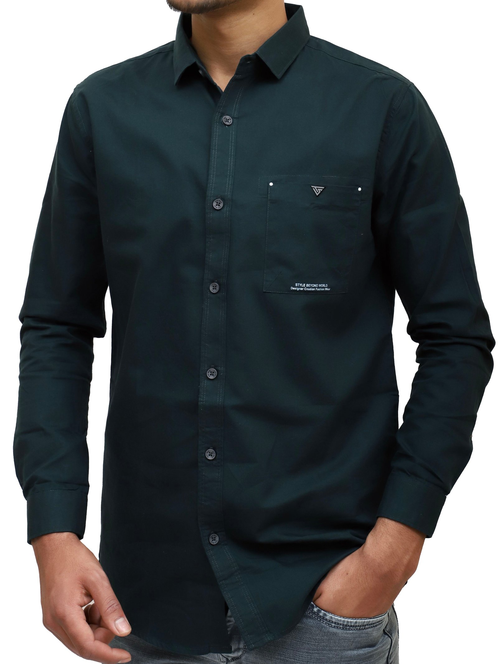 Navy Blue Cotton Regular Slim Fit  Shirt